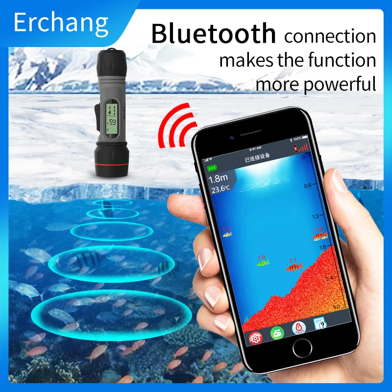 Sonar pêche sans fil Erchang 0.8-90m - Échosondeur hiver glace détecteur poissons portable léger