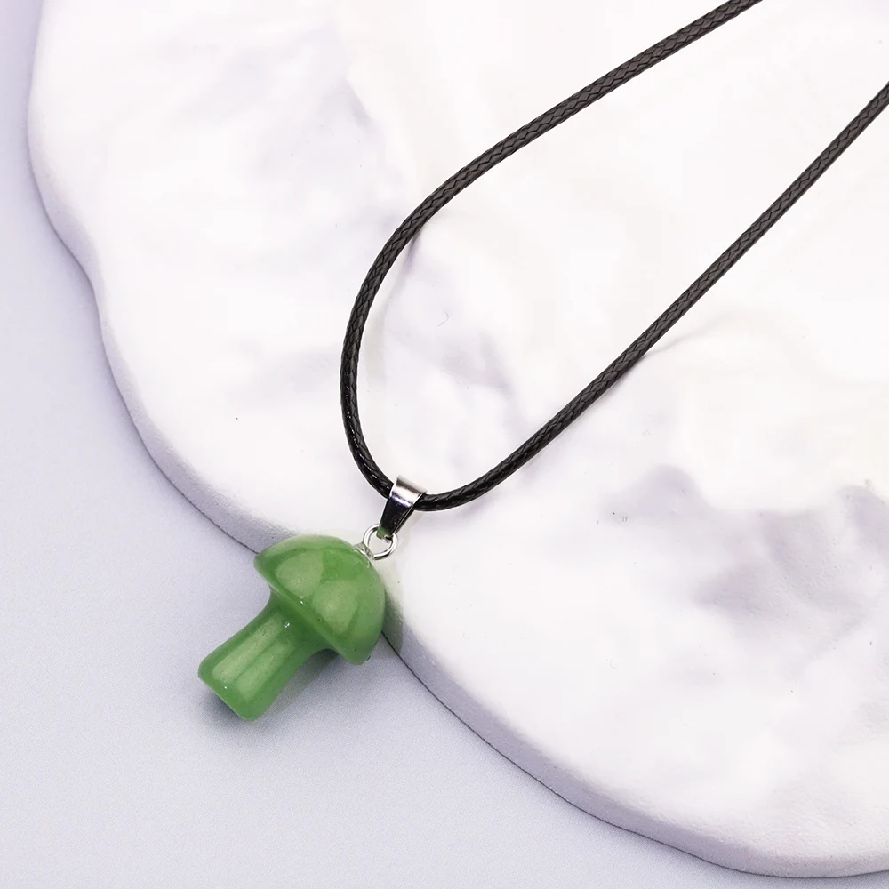 12pcs Natural Gem Stone Rose Quartz Crystal Amethyst Tiger Eye Fluorite Carved 2cm Mushroom Pendant Necklace For Women Jewelry