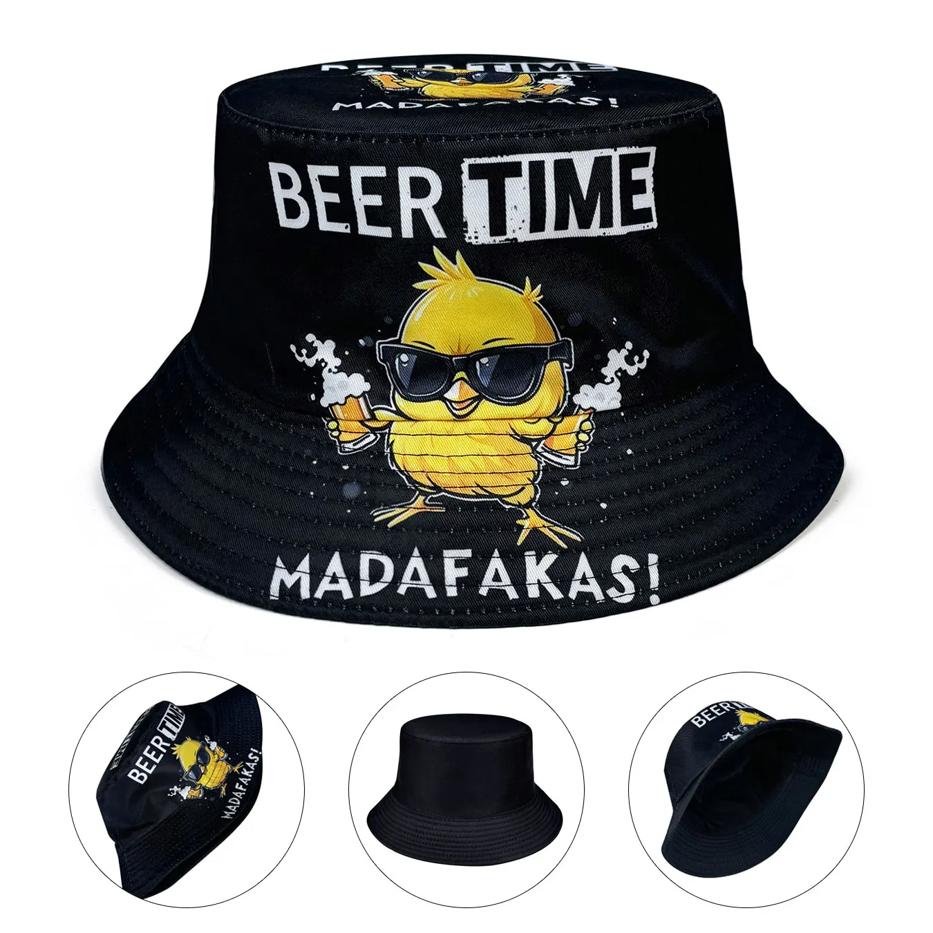 Cool Duck 'Beer Time' Reversible 3D Graphic Bucket Hat - Lightweight, Foldable, Unisex Sun Protection for Beach and Casual Outfits