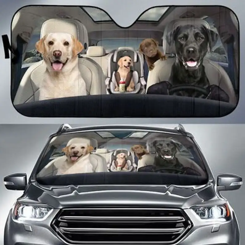 

Labrador Family Funny Safe Driver Auto Sun Shade Car Accessories, Custom Animal Pattern Sunshade, Personalized Gifts
