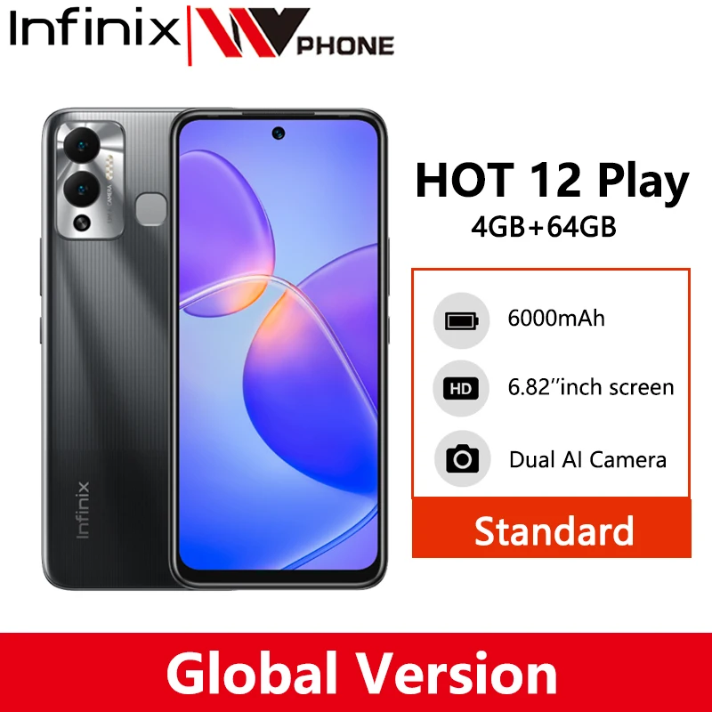 

Infinix Hot 12 Play 4GB 128GB 6000mAh Smartphone Battery 6.82'' HD+ Display Helio G35 13MP AI Dual Rear Camera Android 11