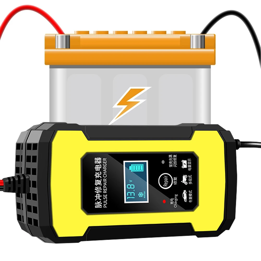 Caricabatteria Per Auto 12V/6A Riparazione Automatica Della Batteria A Impulsi Con Display Lcd Per Moto Agm Gel Sla Al Piombo 2Ah-100Ah