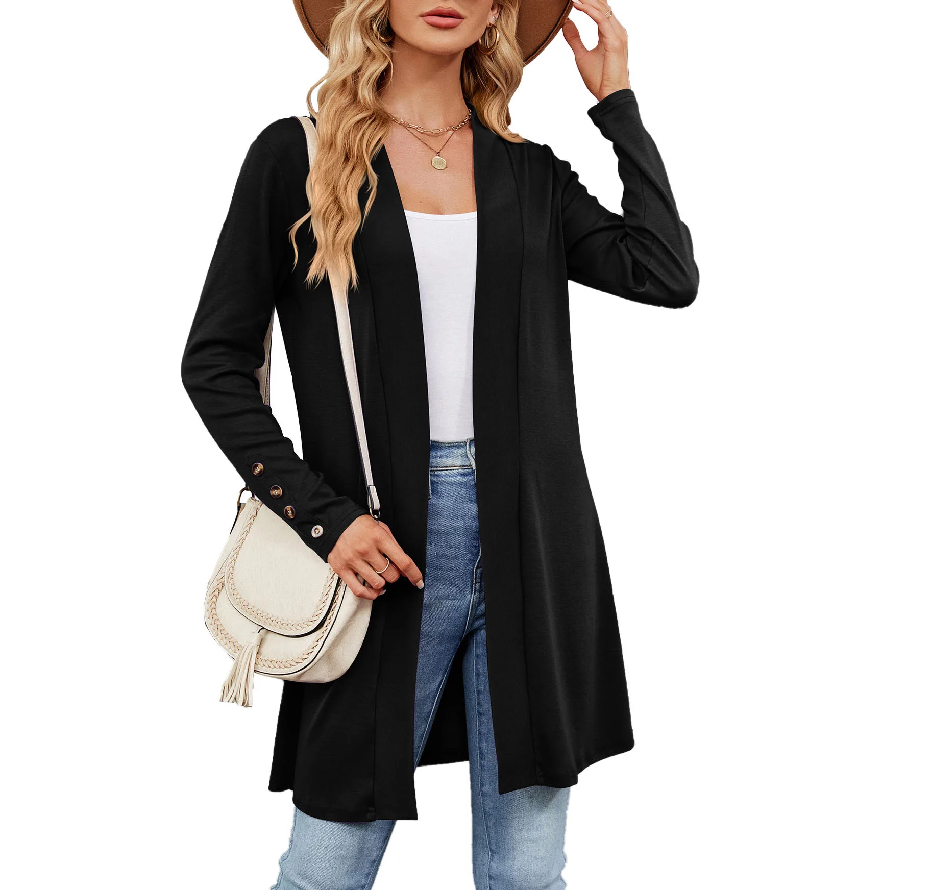 Jacket for Women 2023 Autumn and Winter New Solid Color Buttons Loose Long-sleeved Cardigan Knitted Jacket autumn and winter coat for women 2023 fashion new solid color long knitted sweater hooded cardigan jacket