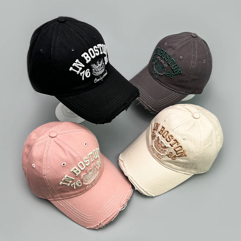 

Korean Retro Letter Embroidery Baseball Hats Color Block New Men Women Sunshade Breathable Broken Versatile Fashion Snapback Cap