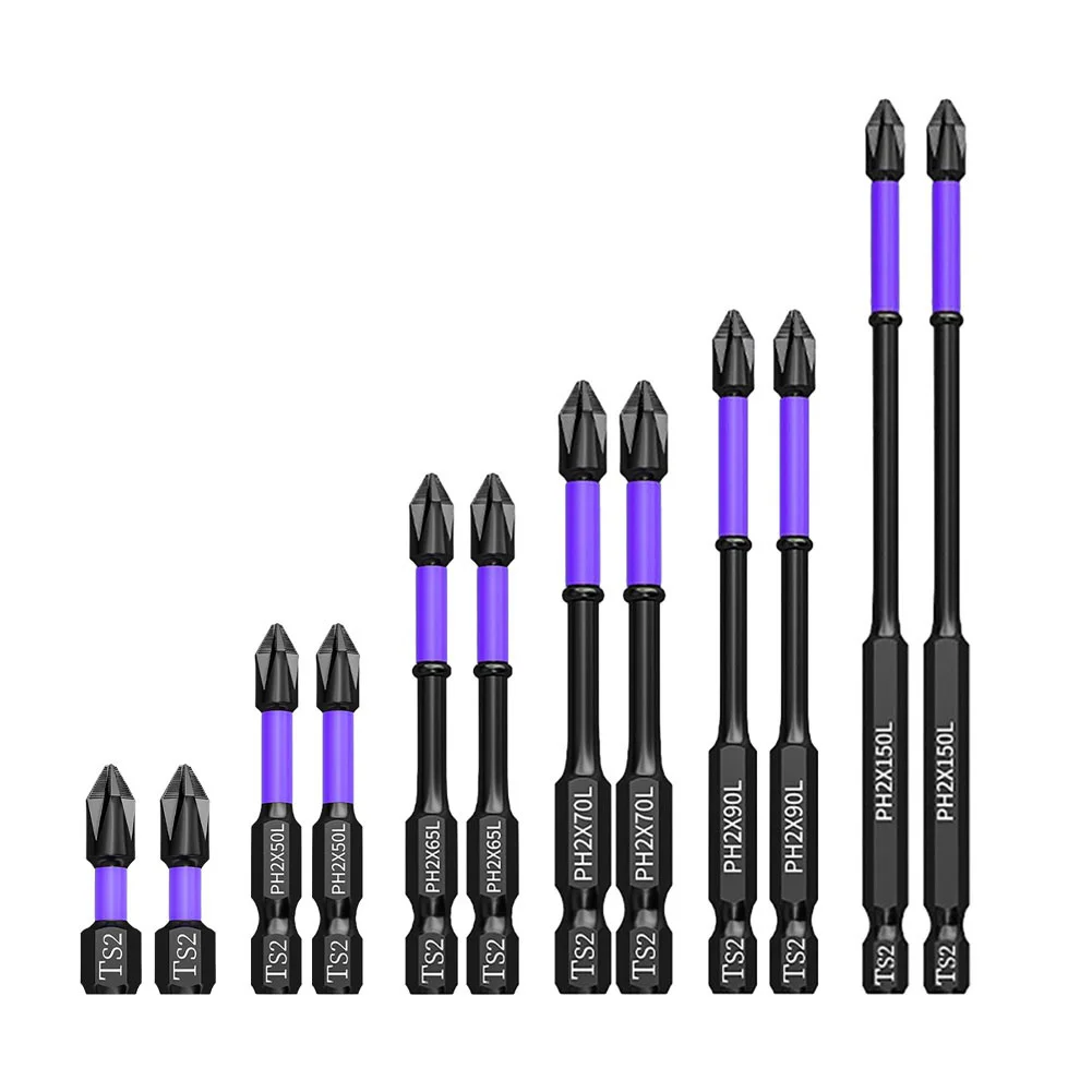 

12pcs PH2 Non-slip Cross Magnetic Screwdriver Batch Head 25/50/65/70/90/150mm Impact Drill Bit For Electric Screwdrivers