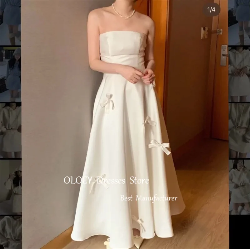 

OLOEY Simple Black A Line Korea Wedding Photoshoot Dresses Strapless Bowknot Ankle Length Bridal Gowns Formal Party Dress