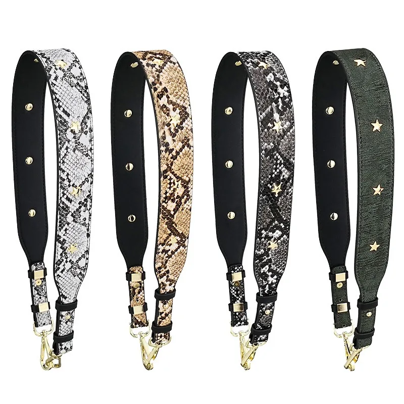 Women's Fashion Leather Bag Strap with Star Rivets - Adjustable 4CM Wide Shoulder Handle
