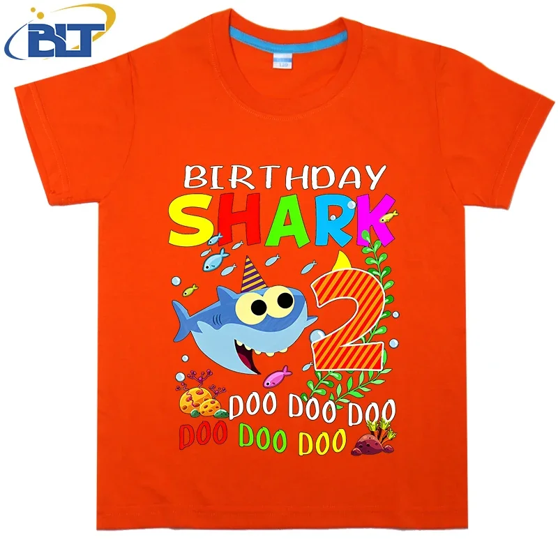 2-year-old kids birthday T-shirt shark print summer children's cotton short-sleeved boys and girls gift 3