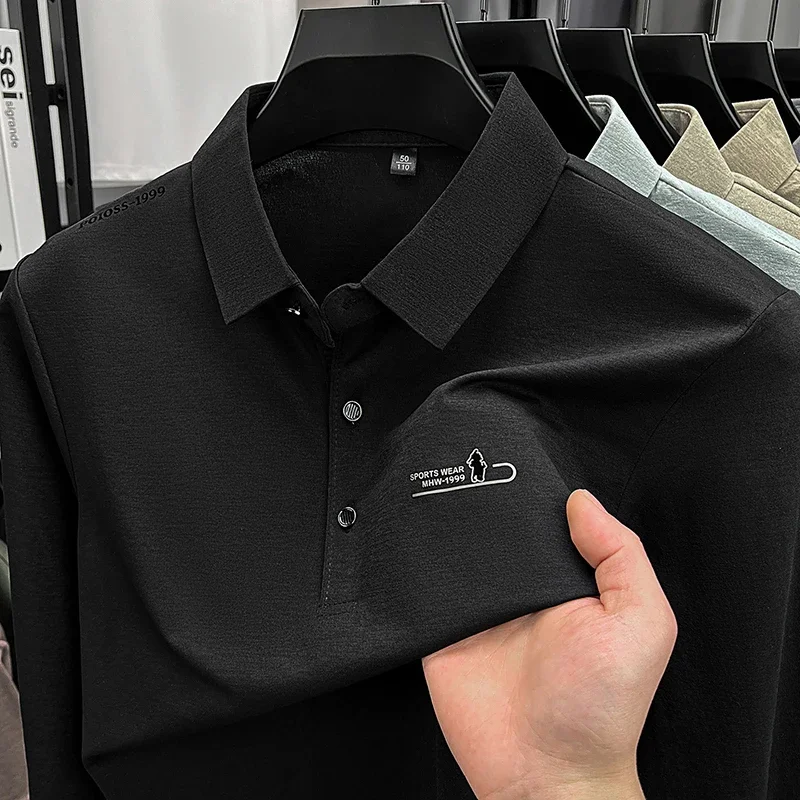 Polo a Maniche Lunghe da Uomo, Casual, Elegante, con Ricamo, Colletto Risvoltato, Comoda e Traspirante per Uso Quotidiano - immagine 4