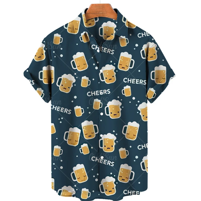 

Hawaiian Casual Floral Shirt Men Beer 3D Printing Luxury Oversized Short Sleeve Clothings Y2k Harajuku Tops Recommend Sale