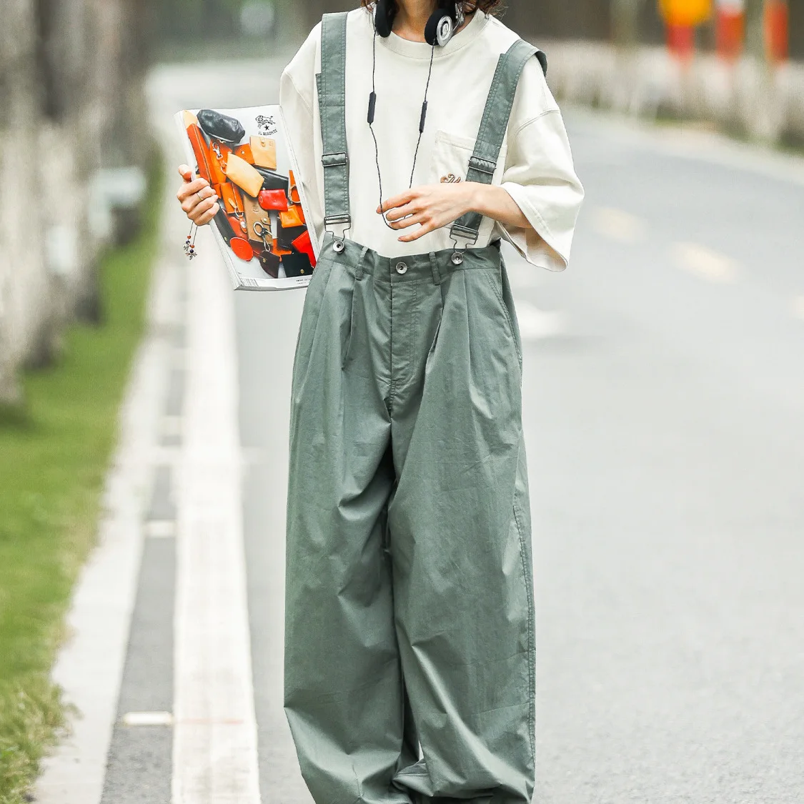 Unisex construction site overalls for male and female students Korean style loose spring and summer 2024 casual wide leg pants