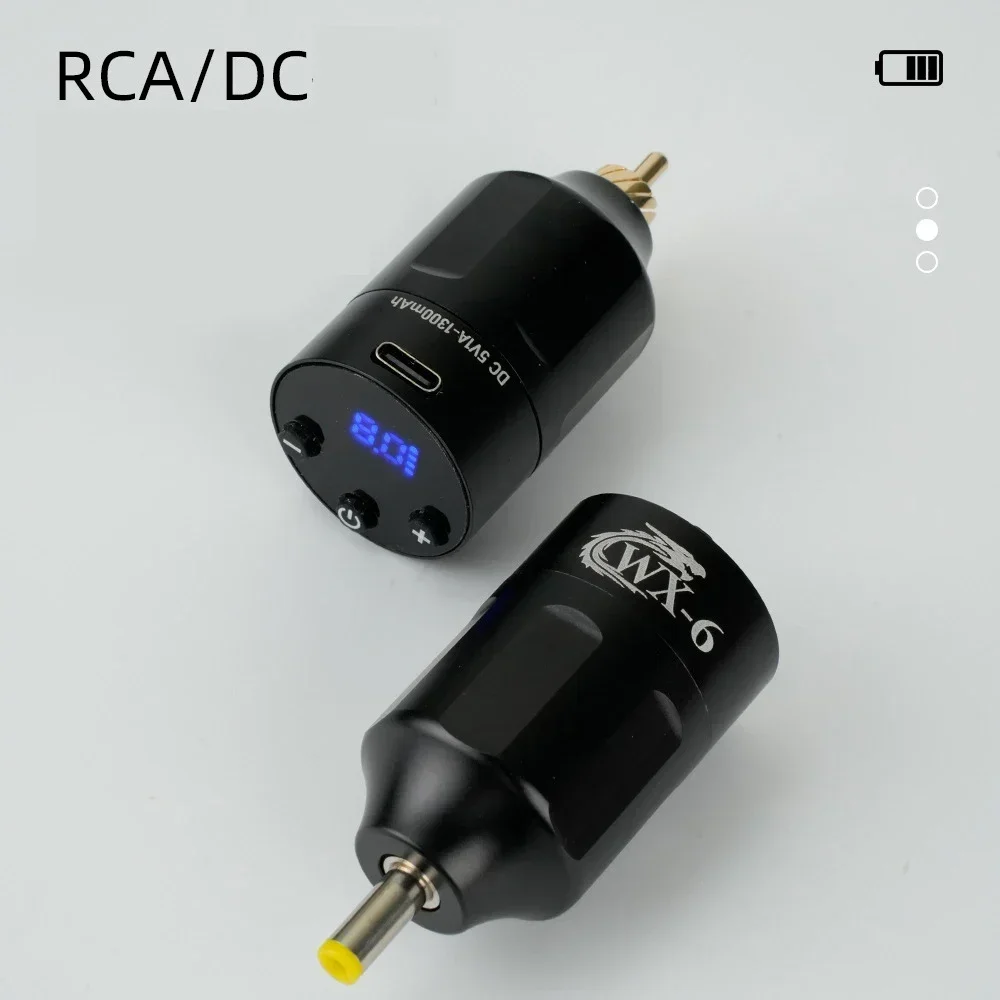 RCA/DC Interface Wireless Tattoo Power Supply Fast Charging 1300mAh WX-6 Portable Mini Battery Tattoo Pen Machine