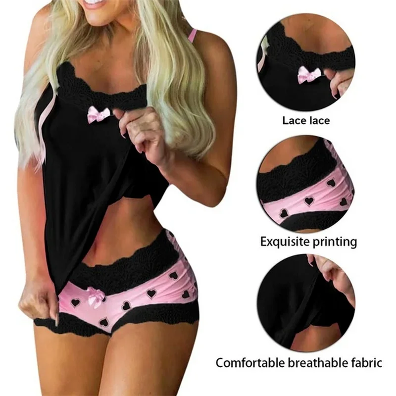 Sleepwear Lingerie Set Sexy Sleepwear Set Women Lingerie Set Lace Underwear Cami Vest Shorts Sleeveless Camisole Shorts 5XL Nighties Pajamas