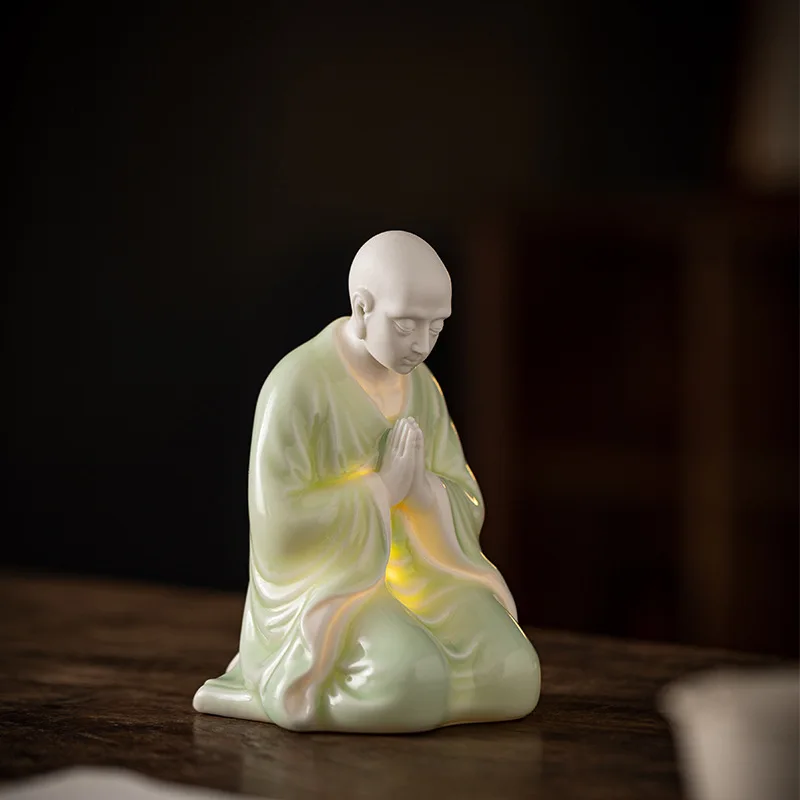 Chinese Style Purple Sand Small Monk Ornaments, Zen Ceramic Figures, Living Room Tabletop Decorations, Fish Tank Landscaping