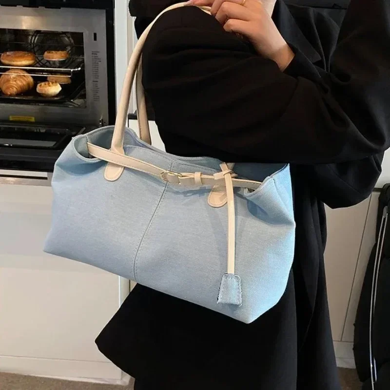 Borsa a Spalla in Denim alla Moda e Versatile per Donna 2026, Borsa Casual di Alta Qualità a Grande Capacità con Tracolla Singola - immagine 2