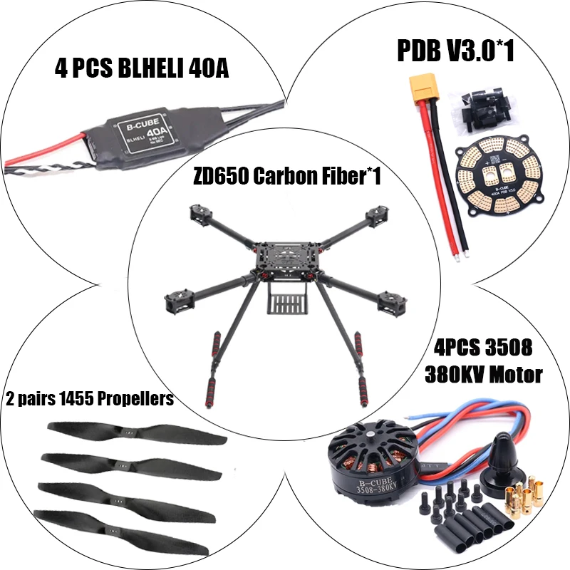 ZD650 650mm Carbon fiber Quadcopter Frame FPV Quad with Carbon Fiber Landing Ski