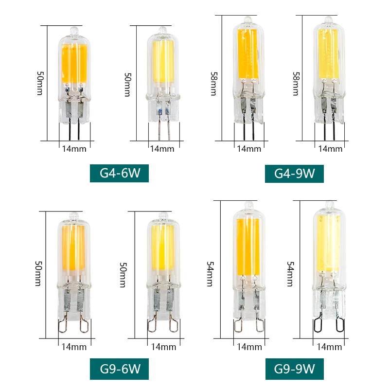 Фото Светодиодная лампа G9 Brightest, 10 шт./лот, G4, 220 В переменного тока, 230 В, 240 в, 6 Вт, 9 Вт, стеклянная COB Светодиодная лампа, сменный галогенный светильник с теплым/холодным белым светом №2