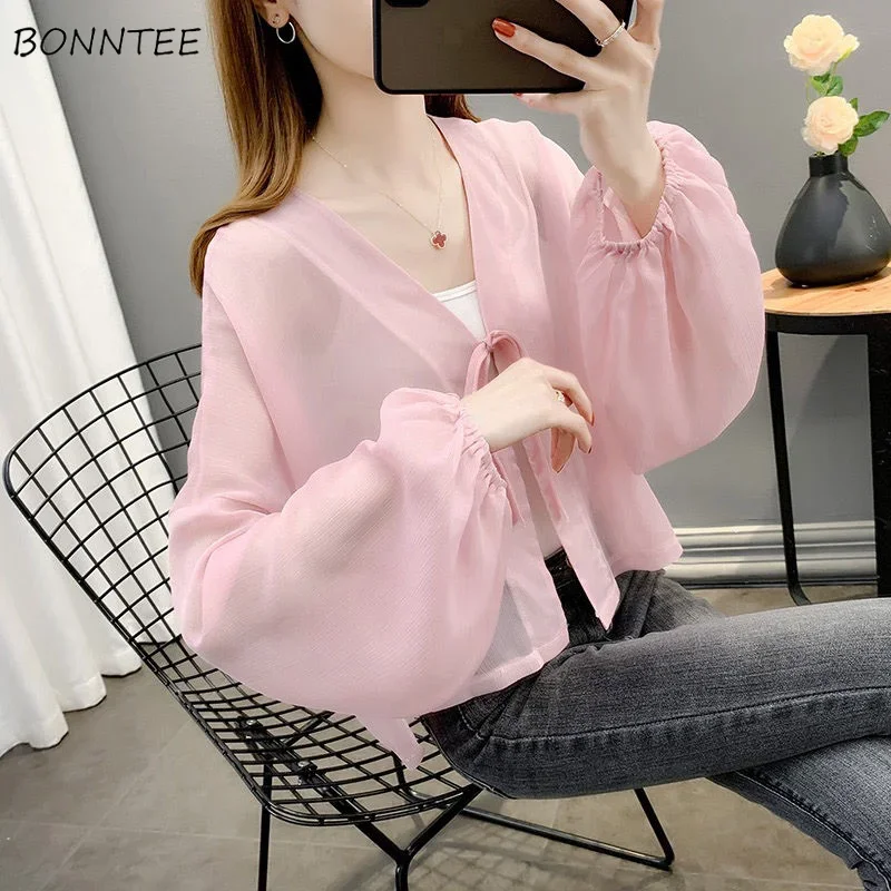 

Cardigan Women Lace-up Sheer Creativity All-match Spring Sunscreen Simple Daily Korean Style Ladies Elegant Stylish Tender New