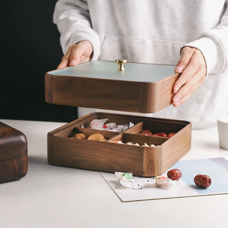 

Walnut Dried Fruit Box Solid Wood Candy Box Household Coffee Table Snack Tray Compartment Storage Box