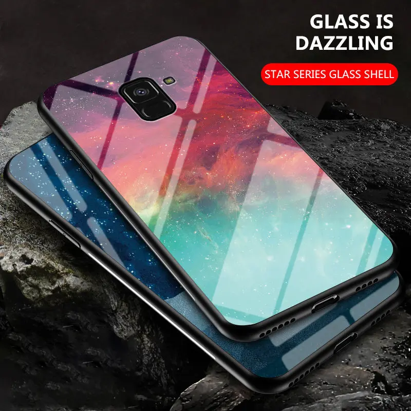 

For Samsung Galaxy A8 Plus 2018 A730F Case Starry Grain Tempered Glass Back Cover Shockproof Phone Case For Samsung A8Plus 2018