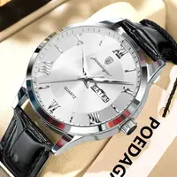 POEDAGAR Trendy Men Watch Leather Date Week Luxury Quartz Man Wristwatch Waterproof Luminous Business Casual Men's Watches Reloj