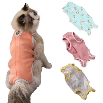 고양이 살균 귀여운 프린트 애완 동물 관리 옷, 작은 개 고양이 점프 수트, 고양이 젖먹이 방지 수술 후 회복 조끼