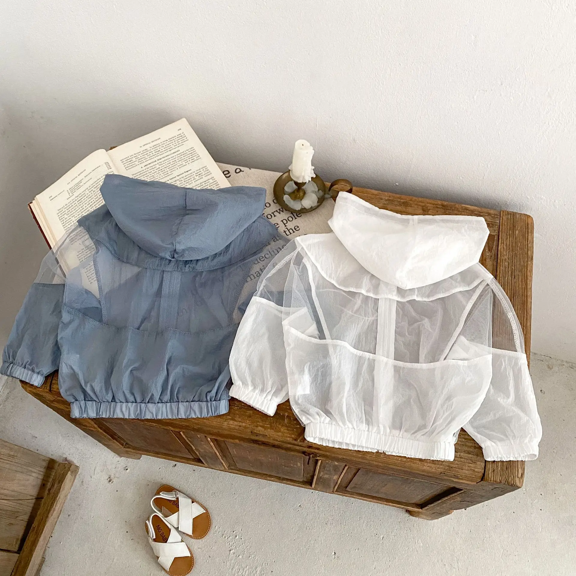 Description Picture 3 of itemSummer 0-3 Baby Versatile Hooded Mesh Spliced Solid Color Zipper Sun Protection and Breathable Air Conditioning Shirt Small Coat