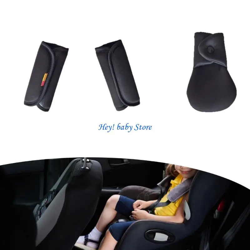 Q1FE 3PCS 통기성 어린이 안전 좌석 보호대  유모차 액세서리에 대 한 부드러운 어깨 스트랩 슬리브 가랑이 패드