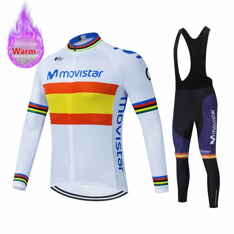Movistar Racing Thermal Fleece Cycling Jersey Set Bicycle Bib Shorts Bike Clothing Ropa Maillot Ciclismo Hombre Bicicleta Kit 6