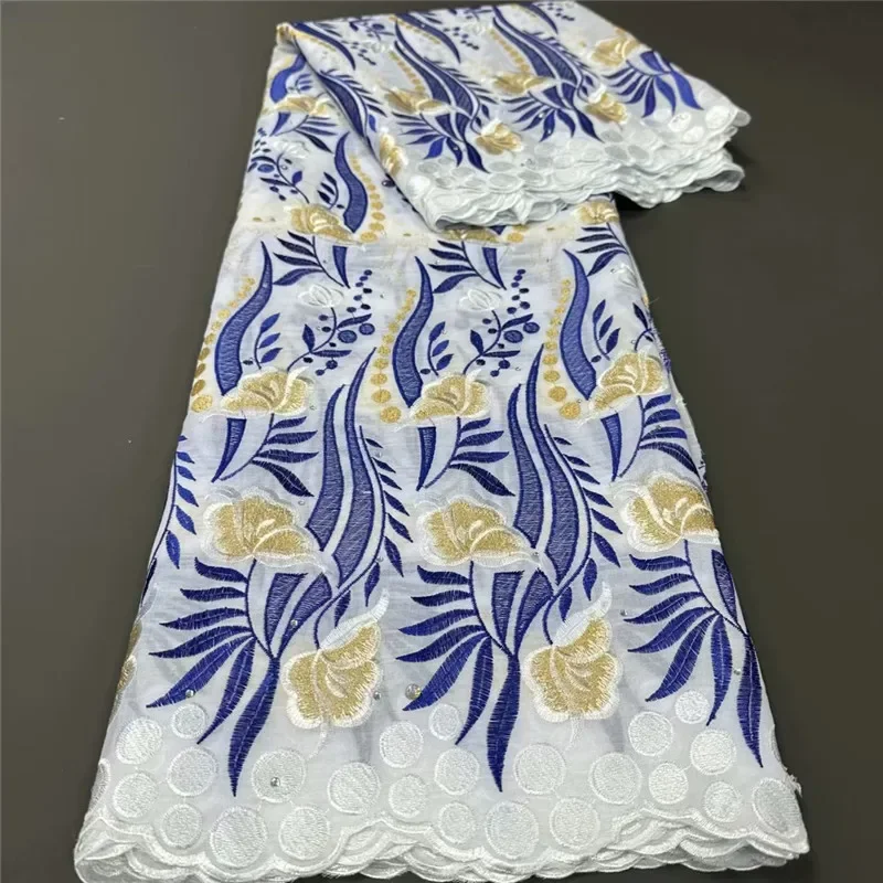 

5 yard Swiss lace fabric heavy beaded embroidery African 100% cotton fabrics Swiss voile lace popular Dubai style 1L101401