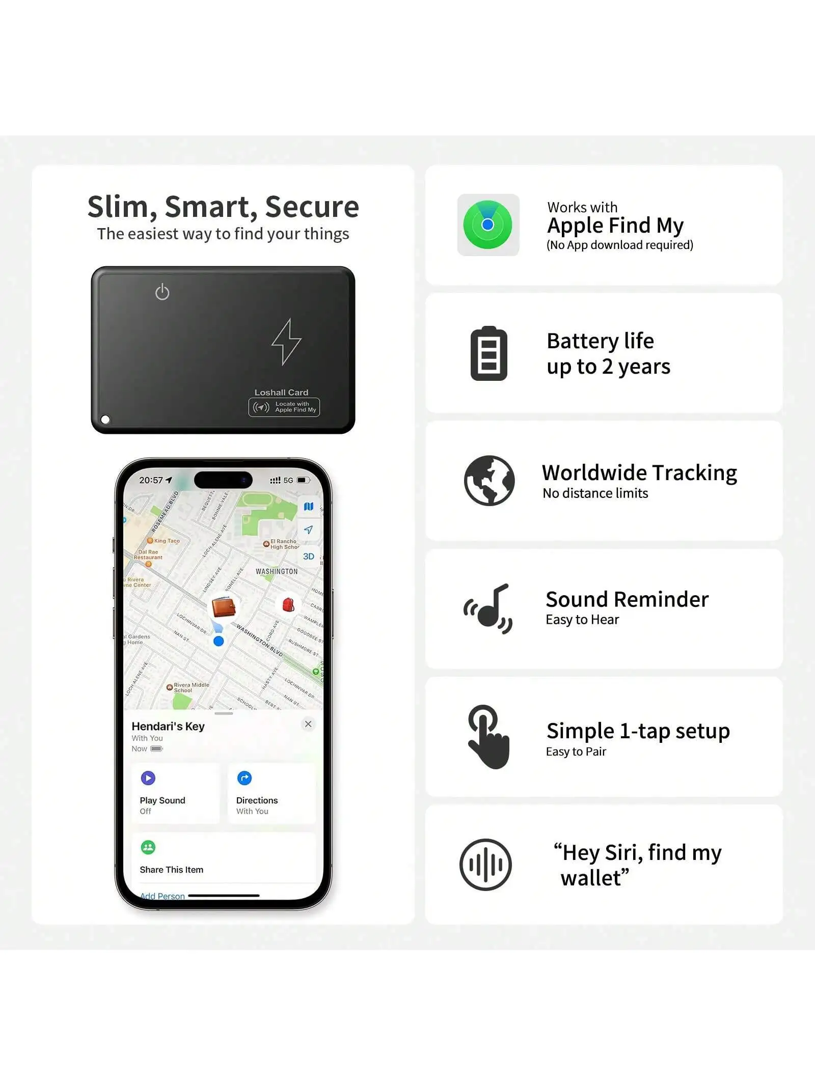 Ultra-Thin Smart Pocket Card,GPS Smart Wallet Finder Card, Works With Find My (IOS Only) ,Smart Bluetooth Locator For Phone, Lu