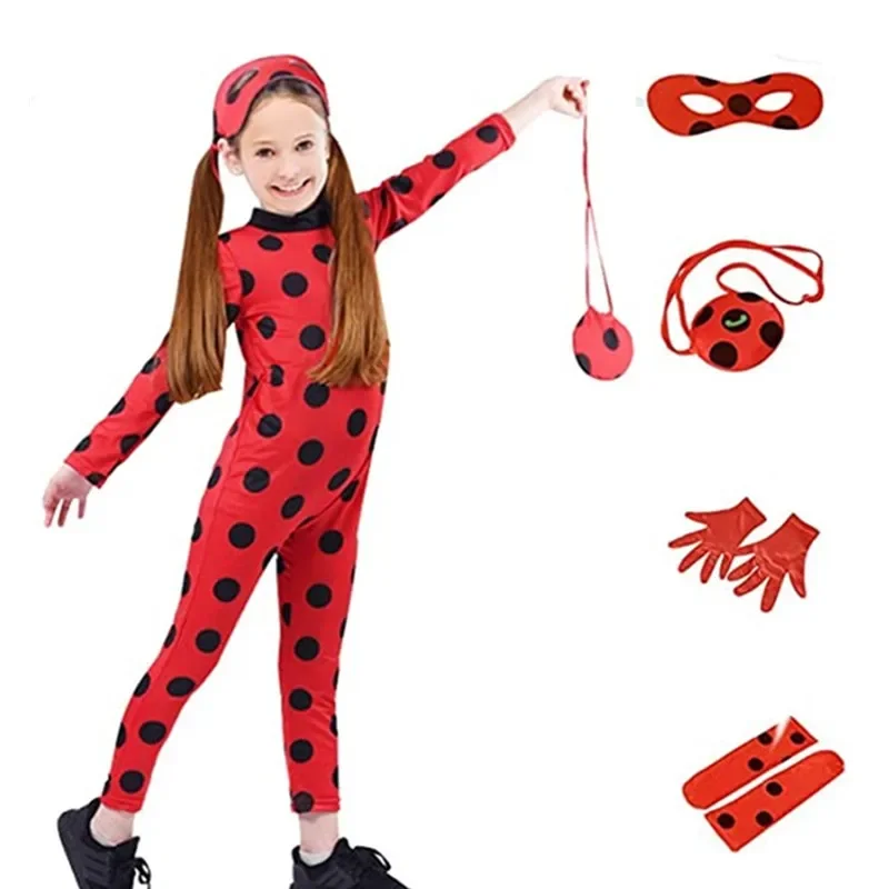 Christmas Child Bug Costume for Girls-Red Dress Up Jumpsuit Mask Bag Easter Marinette Cosplay Costumes Party Little Beetle Suits cosplay costume kids girls dress