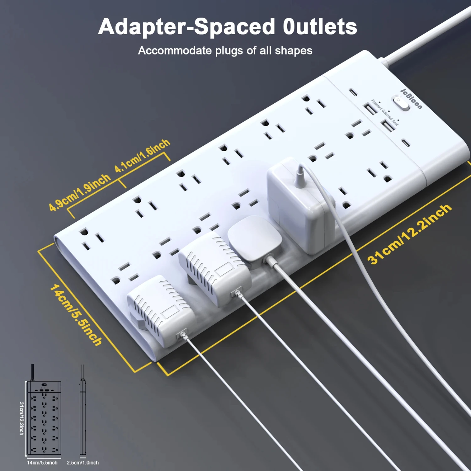 23-in-1 Power Strip Plug 19 AC Outlets Electrical Socket 4 USB Ports 2 Type-C 1.5M Extension Cable Multitap Network Filter
