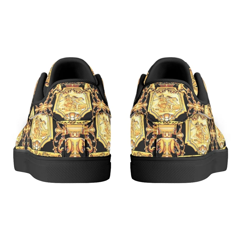 Noisydesigns Luxury Women's Flats Pu Leather Shoes Couple Golden Floral Sneakers Men Vintage Casual For Party Travel