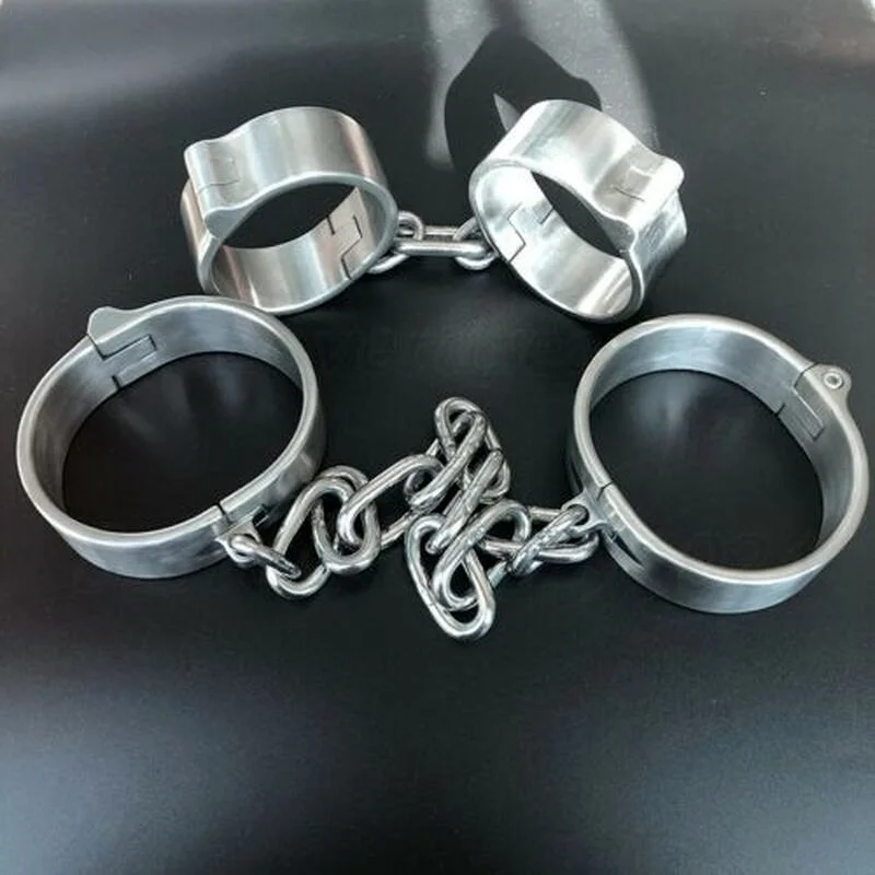 

Stainless Steel Handcuff Slave Restraints Set Bondage Collar Ankle Cuffs BDSM Bondage Restraint Sex Toys for Women Man Couples