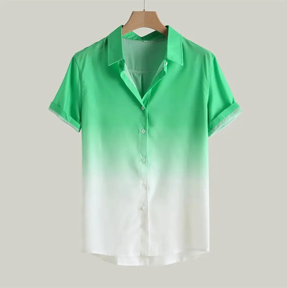 Summer Fashion Men's Short Sleeve Shirts Gradient Color Printed Tops Casual Business Shirts Everyday Street Tops Oversized S-5XL 2