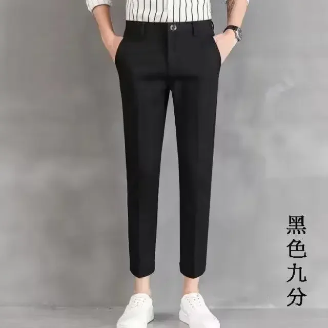 Japanese and Korean Style Men Spring and Autumn Thin Vertical Vertical Vertical Nine Points Black Business Simple Suit Pants 2
