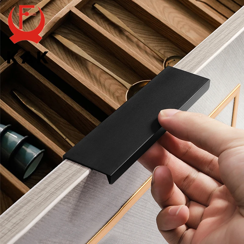 Sleek Black & Silver Hidden Cabinet Handles - Zinc Alloy Drawer Pulls & Knobs