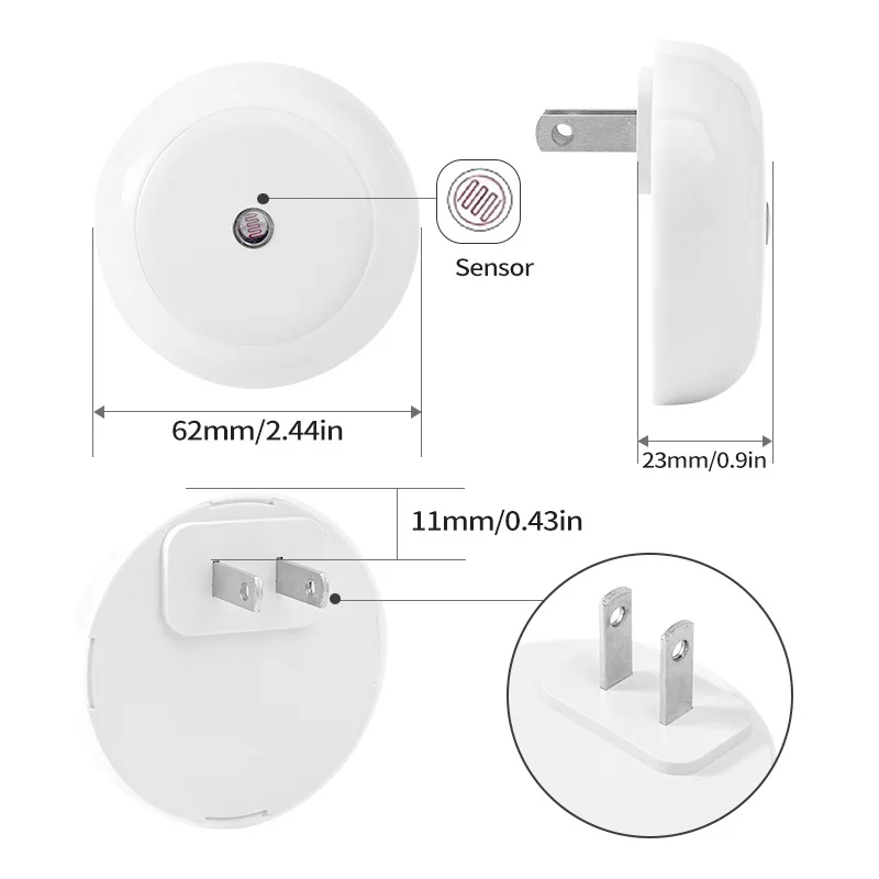 LED Night Light Smart Night Sensor Round Plug in Wall Night Lamp Bathroom Home Kitchen Hallway Staireway Bedroom Nightlight images - 6