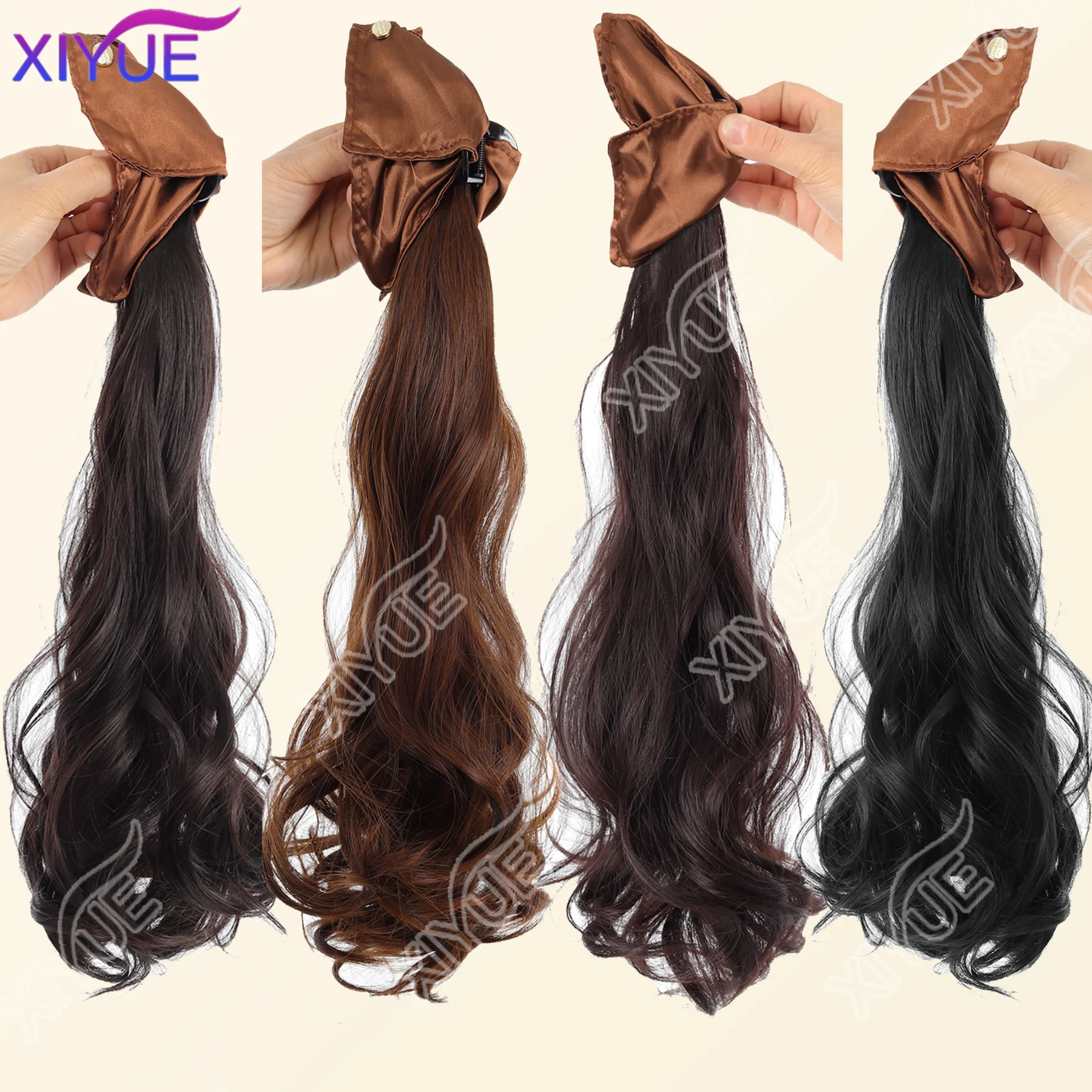 XIYUE 18Inch Synthetic Long Curly Ponytail Heat-resistant Claw Clip in Hair Extension Black Brown Hairpiece for Women