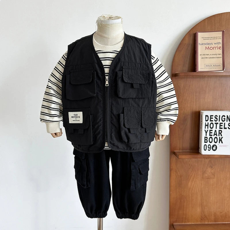 

2023 Autumn New Kids Vest Children From 2 To 7 Years Korean Fashion Clothing Baby Boys Sleeveless Jacket Zipper Girls Waistcoat