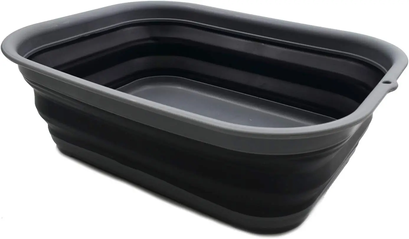 12L (3.17 Gallon) Collapsible Tub - Foldable Dish Tub - Portable Washing Basin - Space Saving Plastic Washtub (2, Grey/Black)