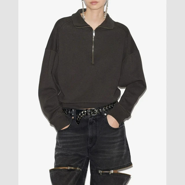 gray sweatshirts long Sleeve zipper autumn winter stand collar Sweatshirt women casual sweater female new