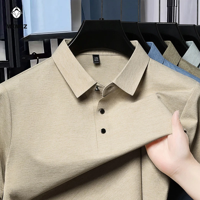 Polo a Maniche Corte da Uomo, Tinta Unita, Casual, per Ufficio, Vestibilità Slim, Colletto con Bottoni, Traspirante - immagine 3