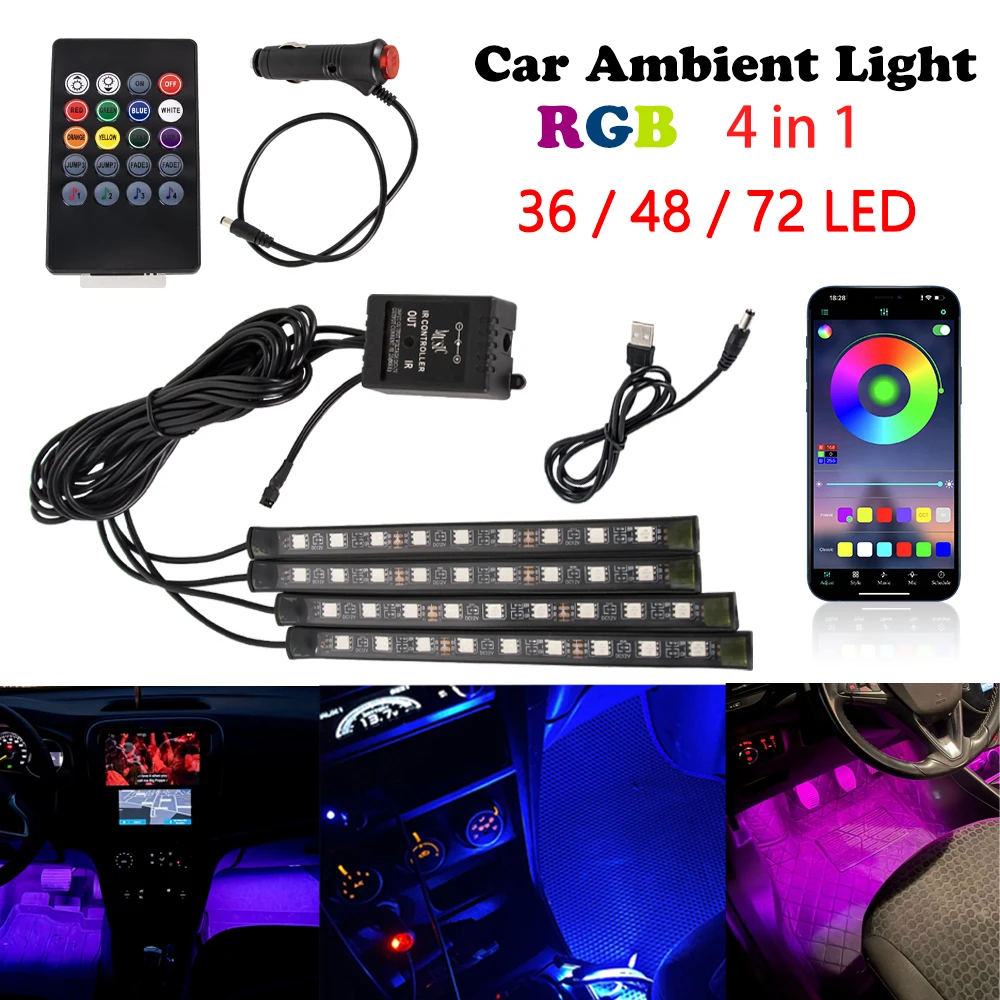 LED Car Interior Ambient Foot Light Strip Neon Lighting Backlight Kit W ...