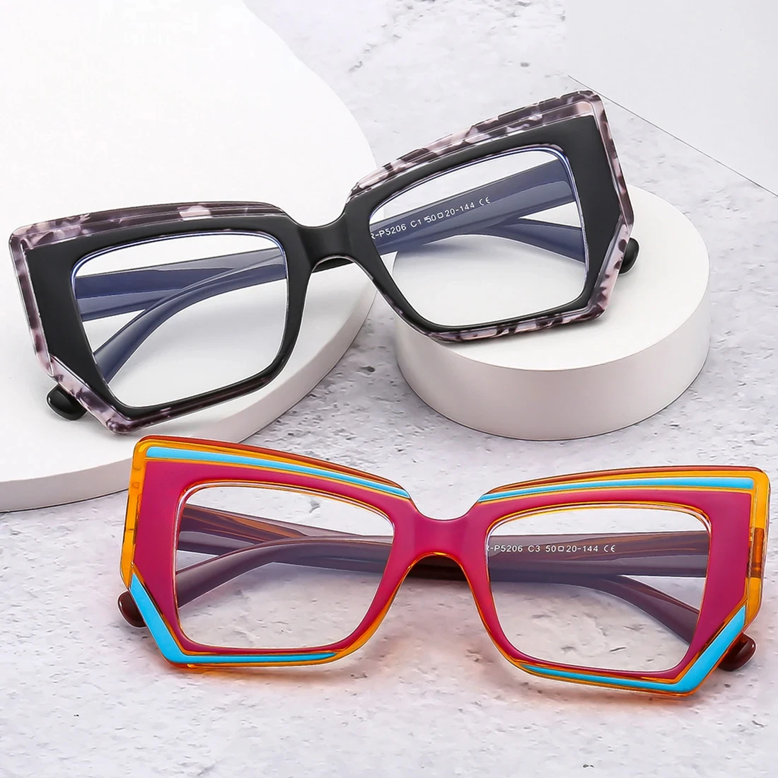 

Vintage Women Luxury Designer Colorful Eyeglasses for Ladies Polygon Cat Eye Anti Blue Light Blocking Glasses Optical Frame TR90