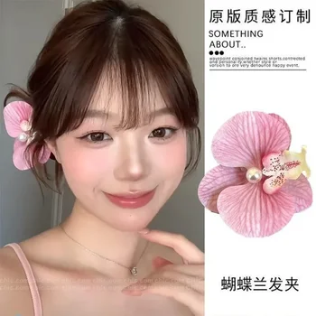 Dolce rosa fiore di orchidea fermaglio per capelli copricapo coreano fiore di perla hairgrip mollette ornamento accessori per capelli da sposa della Boemia