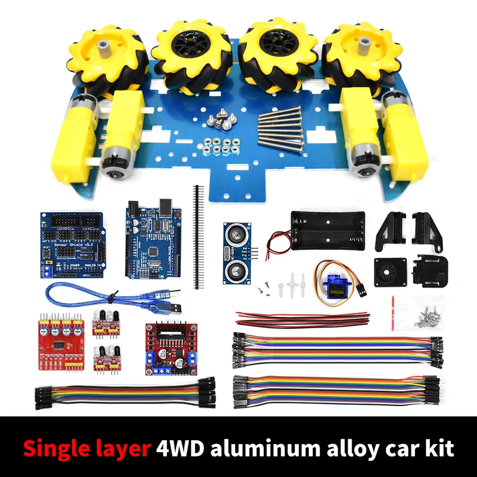 McNamum wheel aluminum car chassis DIY ultrasonic intelligent obstacle avoidance car 4WD four-wheel drive chassis image 6