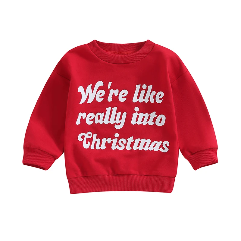 

Christmas Sweatshirts for Girls Red Long Sleeve Letter Print Loose Fit Pullover Tops