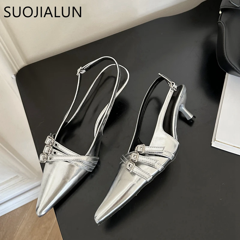 Women Sandal Fashion Buckle Pointed Toe Slip On Slingback Shoes